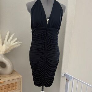 VENUS Black Ruched Backless Dress